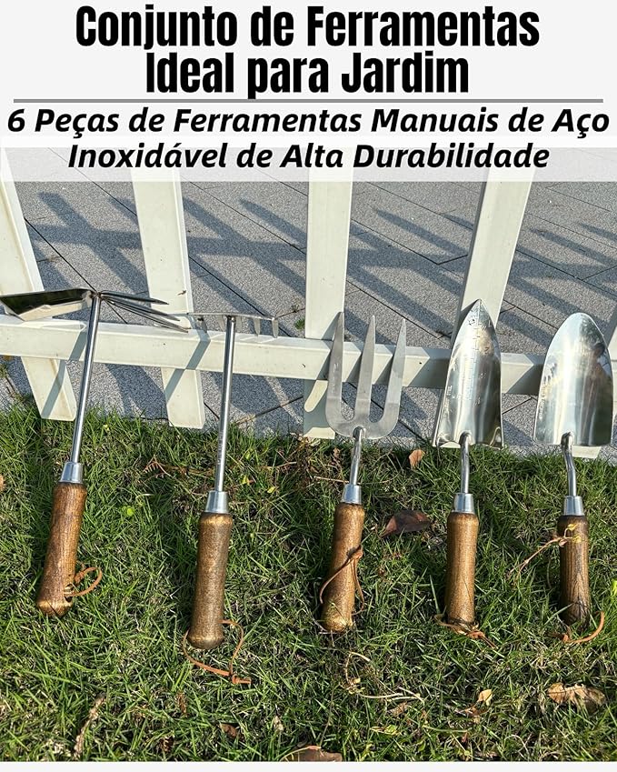 Garden Tool Set, 6PCS Heavy Duty Stainless Steel Gardening Hand Tools with Ropes, Includes Trowel, Transplanter, 2-in-1 Hoe, Pruner & More, Ideal Gardening Gift for Man and Woman (Gift Box Packaging)