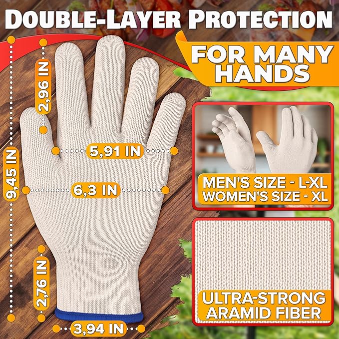 Heat Resistant Gloves for Cooking & Grilling – Aramid Oven Mitts Gloves with Fingers, Thick Knit Design Ensures Short-Term Hand Protection up to 932°F – Secure Grip for Baking, Fryer, and BBQ