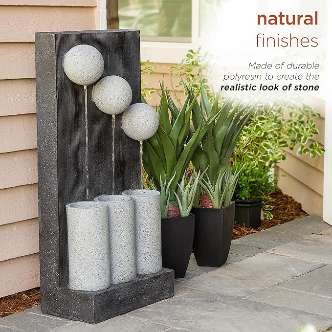 Alpine Corporation 37" Tall Outdoor Floor Calming Infinity Fountain with LED Lights, 3-Tier Modern Water Fountain, Gray