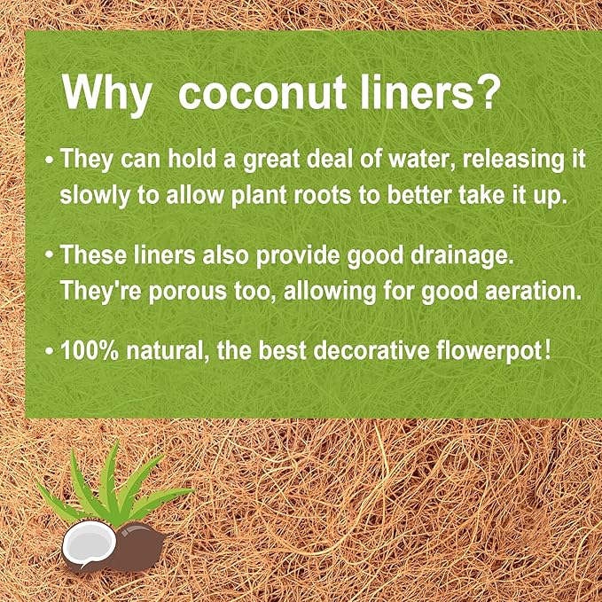 TigeJoy 2PCS 24'' Trough Coco Coir Liners Planter Replacement, 100% Natural Thick Coco Fiber Liner for Flower Box Decks Garden Flower Pots, 24inch Half Moon Shape Coconut Liner Window Boxes Outdoor
