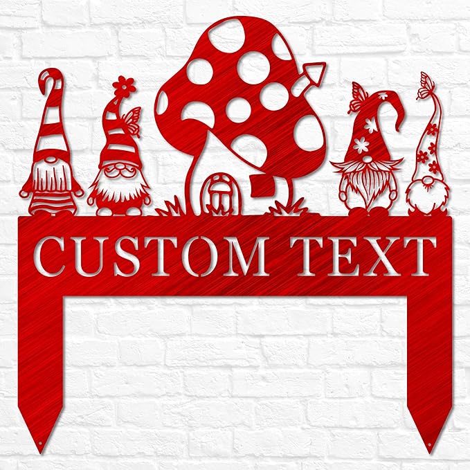 Garden Gnome Yard Stake | Custom Gnome Gifts | Wild Mushroom Yard Art | Gnome Metal Art | Gnome Monogram | Yard Decor | Outdoor Lawn Decor