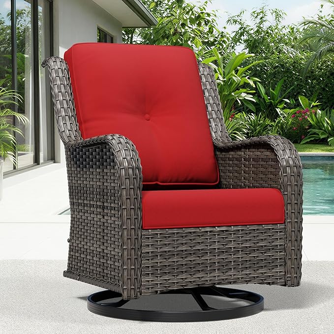 Joyside Outdoor Swivel Rocker Patio Chairs, Wicker Patio Furniture with High Back, Deep Seating, Wide Armrest, Thickened Cushions, Outdoor Rattan Furniture for Deck, Porch Use