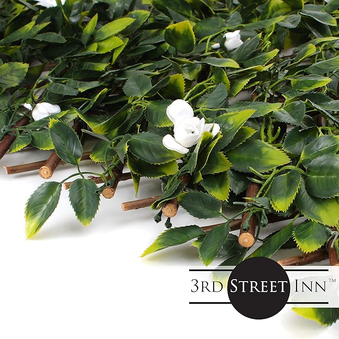 3rd Street Inn™ Leaf Trellis - Bamboo Greenery Panel - Boxwood and Ivy Privacy Fence Substitute - DIY Flexible Fencing (1, White Rose Rattan)