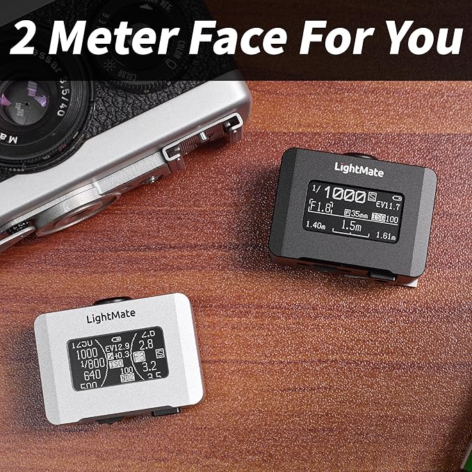 LightMate Lite 2R Light Meter, 30°FOV High Precision Ambient Light Digital Exposure Meter, 0.96in Large OLED Screen, Ultra-Compact 1.24oz, Rechargeable 20H Battery Life, for Film Leica Cameras, Sliver