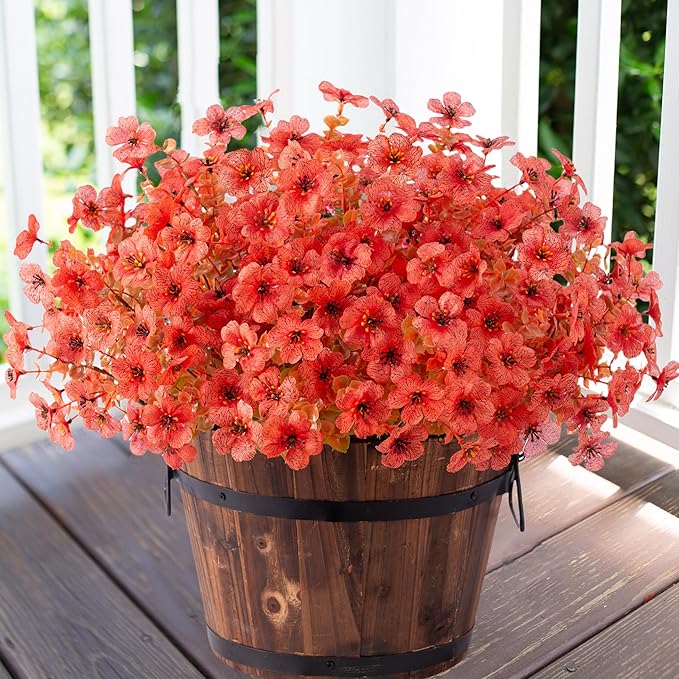 florisso Artificial Fall Flowers Fake Mums for Outdoor Autumn Decoration, 12 Bundles Faux Silk Orange Yellow Mums Daisy Look Real UV Resistant for Outside Home Porch Patio Planter