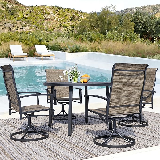 Patio Swivel Chairs Set of 4, All-Weather Metal Outdoor Dining Set with Breathable Mesh Seat, Lightweight Mocha Swivel Bistro Chairs for Garden, Deck, Porch - Cool & Comfortable Relaxation
