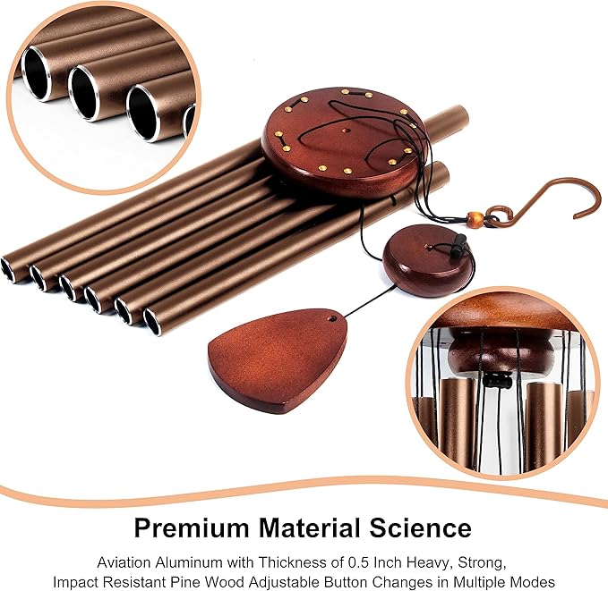 Bursvik Large Aluminium Wind Chimes 37 Inches to Create a Zen Atmosphere Suitable for Outdoor, Garden, Patio Decoration. Classic Wind Chimes with Wind Catcher Suitable as A Gift for Unisex(Coffee)