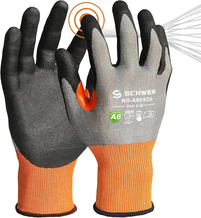 Schwer A6 AIR-SKIN Cut Resistant Work Gloves, Comfortable & Breathable, 21-Gauge Seamless Knit Flexible Safety Working Gloves with Grip for Refined Tasks, Touch-screen, Non PFAS, 1 Pair, M, AR5926