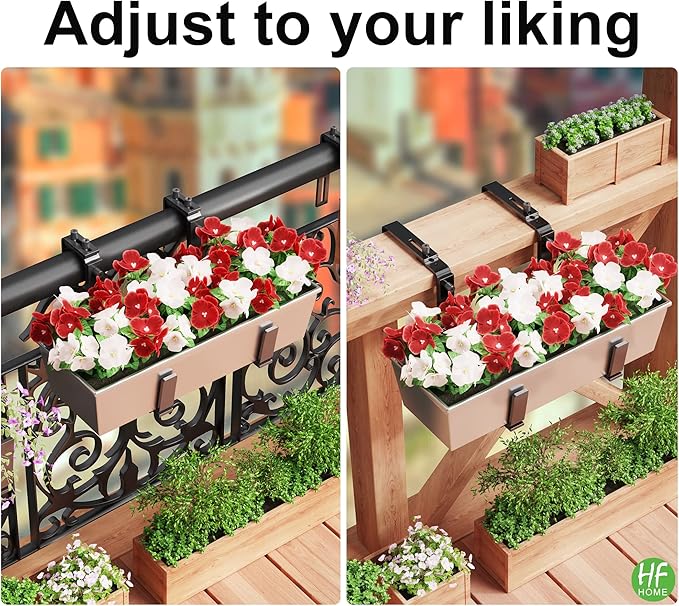 HFHOME 2PCS Adjustable Planter Box Brackets, Brackets for Window Boxes Planters Hanging Flower Box Holders, Heavy Duty Wall Mount Holder for Windowsills, Garden, Fences, and Balcony - Black