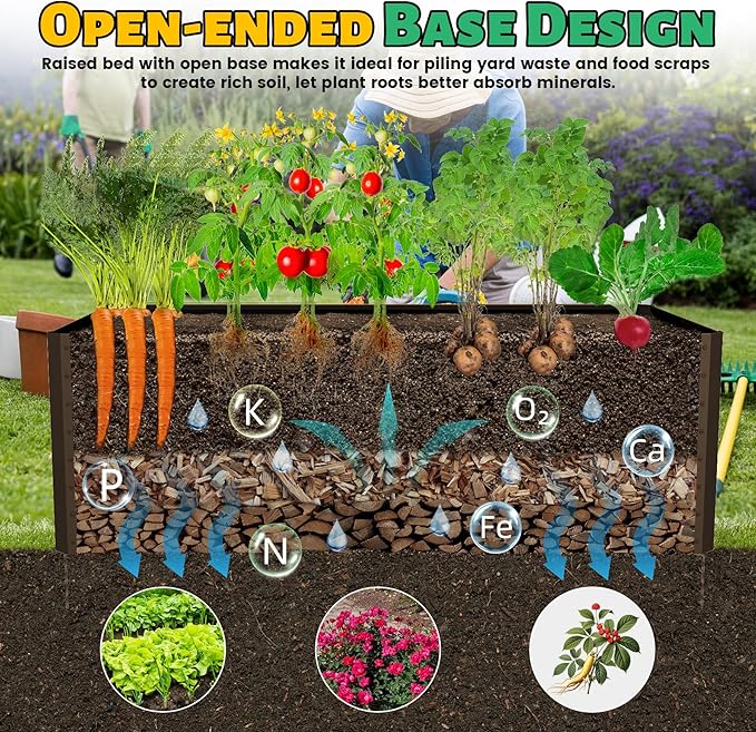 Domi 6×3×2 ft Galvanized Raised Garden Bed, Outdoor Planter Garden Boxes Large Metal Planter Box for Gardening Vegetables Fruits Flowers, Brown