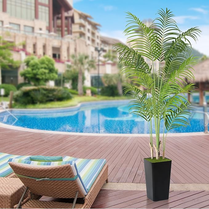 Artificial Palm Tree 6Ft Faux Silk Tropical Areca Plant Indoor Outdoor Fake Tree in Pot for Home Office Living Room Patio Decor