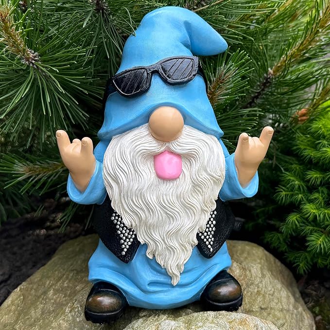 Mood Lab Garden Gnome - Rocker Gnome Statue - 9.25 Inch Tall Lawn Figurine - for Outdoor or House Decor - Funny Yard and Patio Decoration