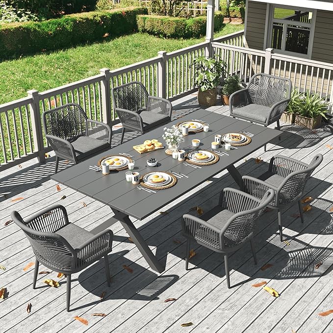 LayinSun Outdoor Dining Set for 6, 7 Pieces Patio Furniture Sets with Aluminum Dining Table and Rope Weave Chairs