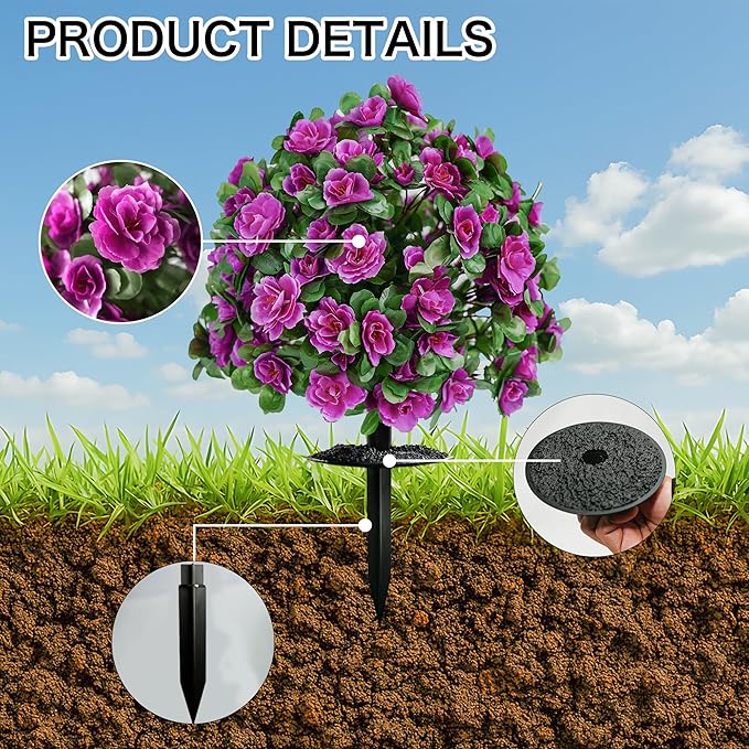 AZXVT Artificial Flowers for Outdoors, Faux Outdoor Plants Fake Plants Topiary Balls Artificial Outdoor Set of 2 with Ground Spike for Home Front Porch Patio Garden Decor (Rose Purple)