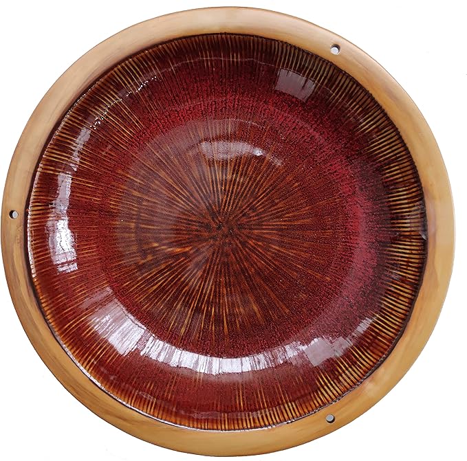 BYER OF MAINE Radial Post Bird Bath, Outdoor Garden and Patio Decor, Porcelain, Glaze Finish, Steel Mounting Post, Outside Bird Pond Fountain, 14"x14"x30", Autumn Red