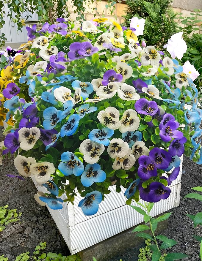 Thinktral Artificial Flowers for Outdoors Fake Plants, 12pcs Fake Flowers Artificial Plants Outdoor UV Resistant,Silk Faux Flowers Shrubs Greenery Plants for Porch Garden Patio Window Box Decor
