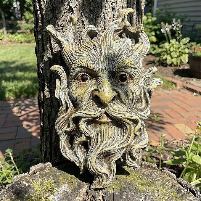 10.1" Whimsical Tree Face Sculpture, Garden Peeker Statue, Outdoor Trunk Tree Huggers Art, Landscape Accent Ornament, Hanging Fairy Elve Figurine for Yard Art, Trees Decor Wall Mounted Statues