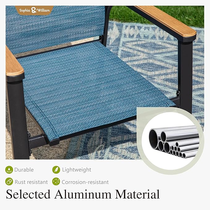 Sophia & William Lightweight Aluminum Outdoor Chair 6 Pieces, Rust-Resistant Aluminum Frame Patio Chairs, Stackable Design for Space Saving-Blue