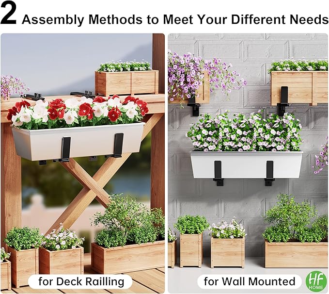 HFHOME 2PCS Adjustable Planter Box Brackets, Brackets for Window Boxes Planters Hanging Flower Box Holders, Heavy Duty Wall Mount Holder for Windowsills, Garden, Fences, and Balcony - Black