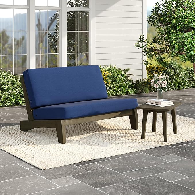 Patio Loveseat, Outdoor Wooden Bistro Set, All Weather Conversation Solid Wood Loveseat with Soft Cushions for Porch Balcony Deck Backyard