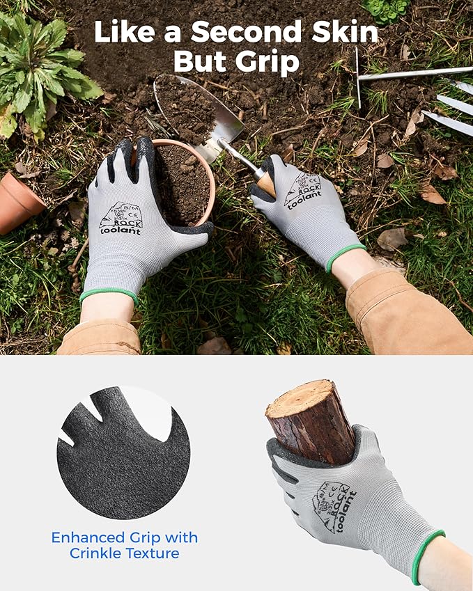 toolant Crinkle Latex Work Gloves Bulk, Rubber Coated Safety Work Gloves for Men and Women, 60 Pairs for Construction, Gardening, Warehouse (Gray, Medium)