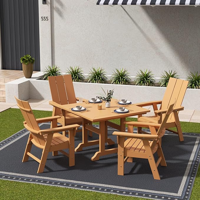 WestinTrends Ashore Outdoor Patio HDPE Plastic Modern Adirondack Dining Chair Teak