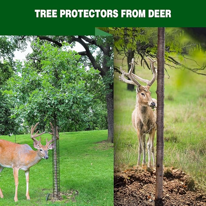 8 Pcs Metal Tree Trunk Protector Guard, 48" Mesh Tree Guards Trunk Protector with Zip Ties, Glove & Metal Stake, Tree Protector from Deer, Protect Bark & Saplings from Mower, Deer & Other Animals