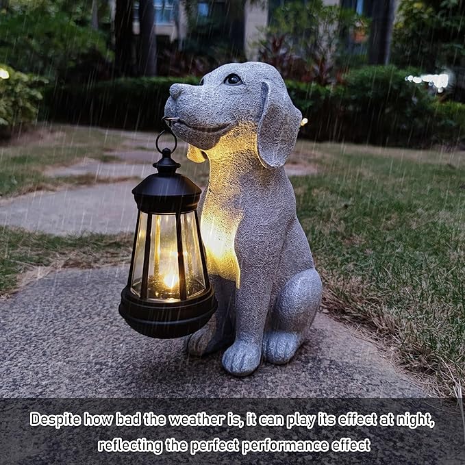 Qobumy Solar Dog Outdoor Garden Statue with LED Light,Dog Solar Lights Lantern Outside Decorations for Yard, Lawn Decor Statue for Patio, Balcony, Yard Ornament,Unique Dog Gifts for Mom