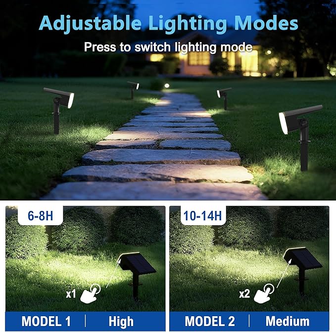 Solar Lights Outdoor Waterproof IP65, Super Bright LED, 6500K 2 Lighting Modes, Solar Powered Yard Garden Solar Spot Lights for Outside Landscape Auto On/Off -4 Pack