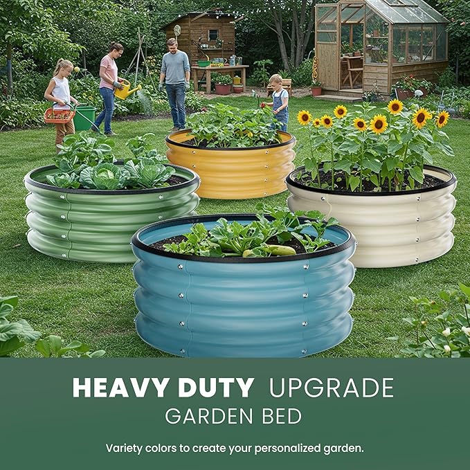 Round Galvanized Raised Garden Bed Kit, 2 x 2 x 1ft Arian Silver Galvanized Garden Boxes, Outdoor for Vegetables