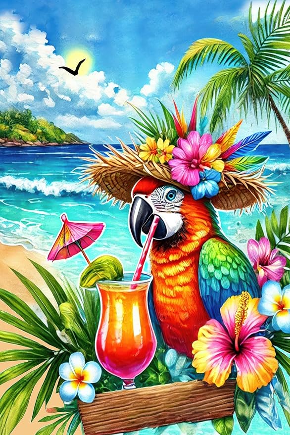 Summer Parrot Garden Flag 12x18 Double Sided Tropical Bird Yard Flag Red Parrot Welcome Banner Outdoor Beach Palm Tree Decor Summer Garden Decorations for Home Lawn Patio Porch