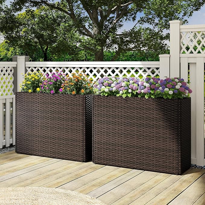 HAPPYGRILL 24" Tall Raised Garden Bed, All-Weather Elevated Planter Box with Removable Liner, Indoor Outdoor Decorative Garden Planter for Front Porch Patio Backyard Balcony (2)