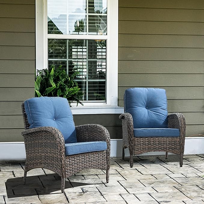 Belord 7 Piece Outdoor Patio Furniture Sets with Rocking Chairs, Wicker Loveseat Conversation Sets for Patio Deck Backyard Poolside, Blue Cushion