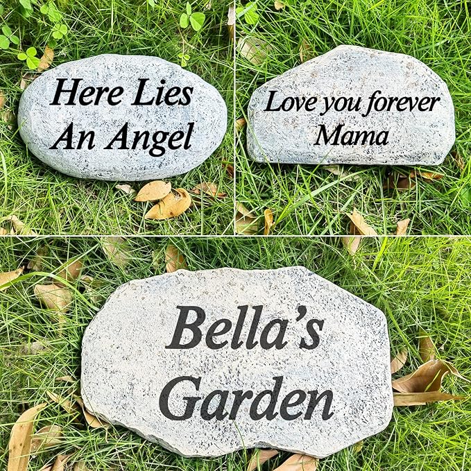 Zatanmulo Resin Memorial Stone, White, Engraved with Any Message, Garden Decorative Stone, 7.0 x 5.0 x 1.5 inches, Pet Memorial