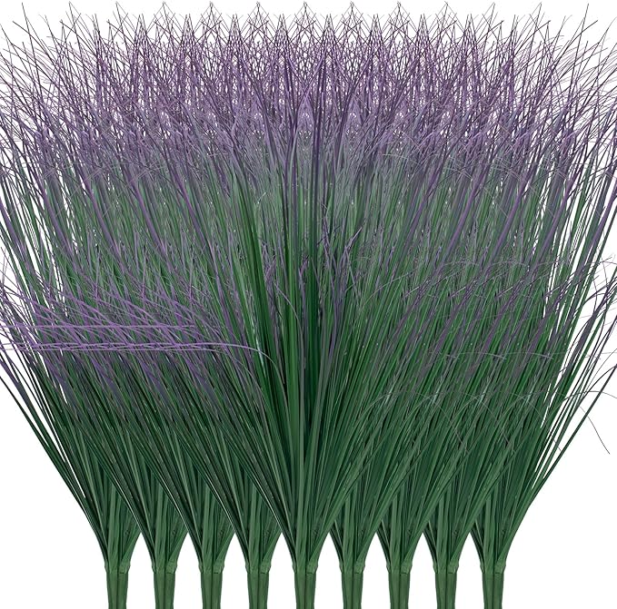 LUZOGA 36Pcs Artificial Grass Plants, Faux Shrubs Wheat Grass, Artificial Tall Grass Fake Plants for Outdoor Decor,Artificial Greenery Stems Weed for Room Indoor Home Decor（Green Purple Tail）