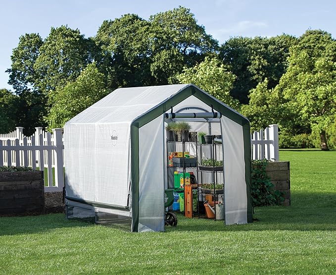 Miracle-GRO 6' x 8' x 6' All-Season Indoor/Outdoor Backyard Garden Greenhouse and Compact Waterproof Plant Shelter, Translucent