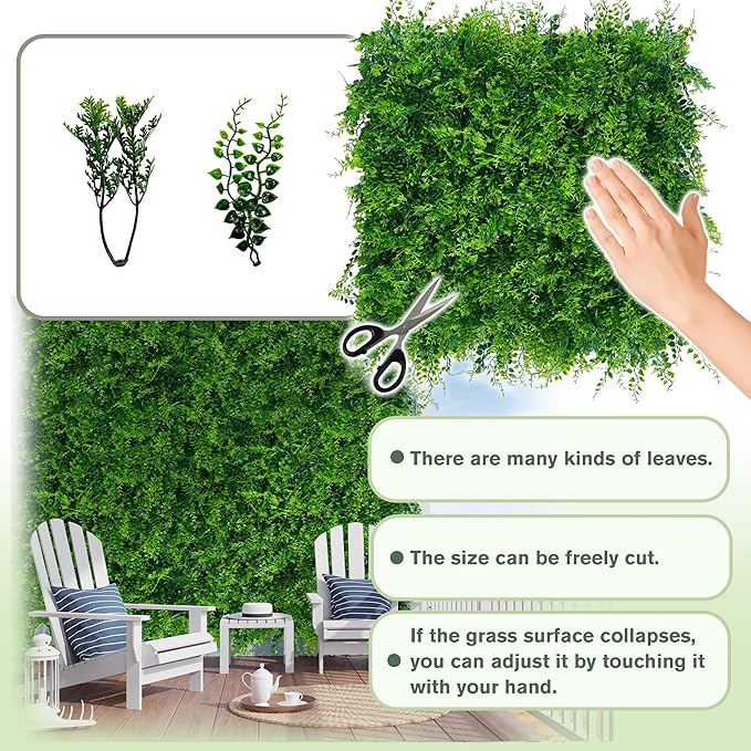 DOPGIB Greenery Faux Grass Wall Backdrop: 20"x20" (24P) UV-Anti Artificial Green Boxwood Panel for Patio Balcony Privacy & Ivy Fence Covering Privacy, Garden, Backyard Wall Backdrop Decor
