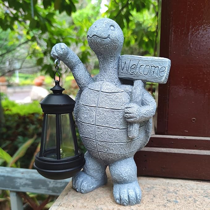 Qobumy Sea Turtle Solar Garden Statues,Resin Sea Turtle Figurine Decorations with Solar Lights Lantern, Outdoor Figurines Lawn Garden Statue Decor Art for Lawn,Yard, Balcony Ornament.
