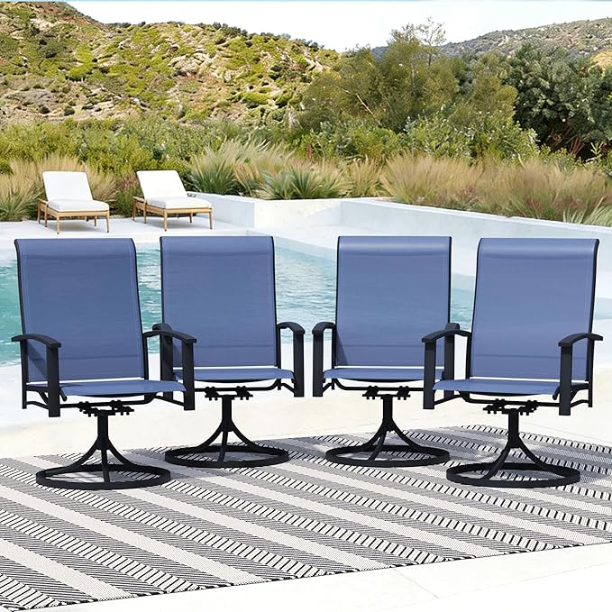 Patio Swivel Chairs Set of 4, All-Weather Metal Outdoor Dining Set with Breathable Mesh Seat, Lightweight Blue Swivel Bistro Chairs for Garden, Deck, Porch - Cool & Comfortable Relaxation