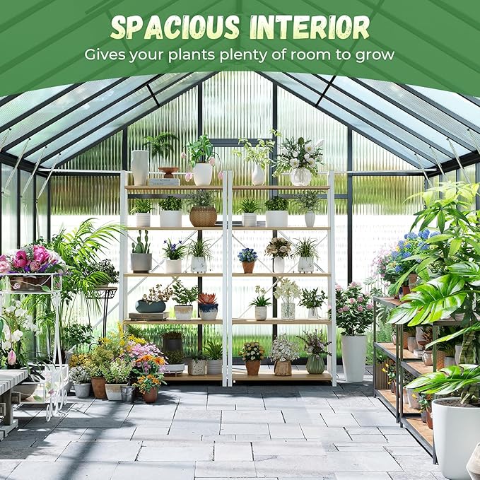 10x18FT Greenhouse for Outdoors, Galvanized Steel Frame Winter Green House w/Adjustable Roof Vent, Lockable Door Handle &DrainageSystem, Walk-in Greenhouses for Outside Garden Backyard