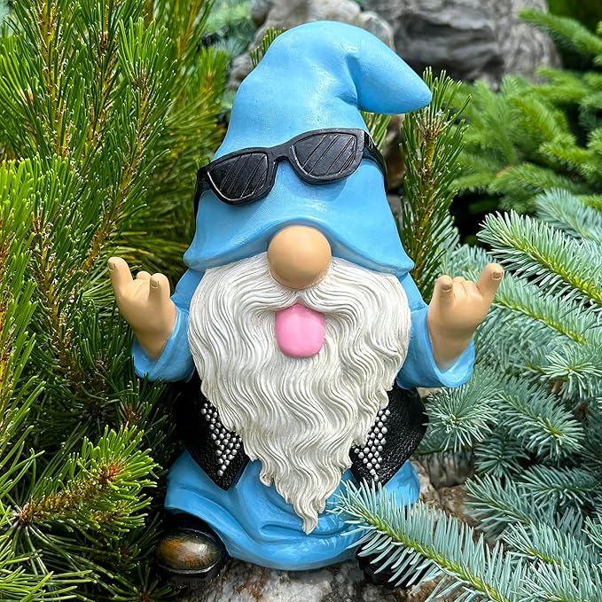 Mood Lab Garden Gnome - Rocker Gnome Statue - 9.25 Inch Tall Lawn Figurine - for Outdoor or House Decor - Funny Yard and Patio Decoration