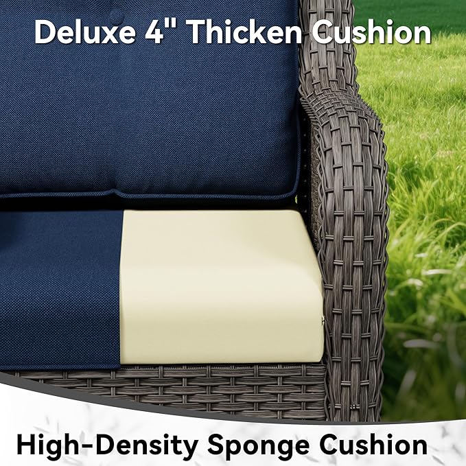 5 Piece Outdoor Wicker Patio Furniture Set, Outdoor Swivel Rocker Patio Chairs Set with Thickened Olefin Cushions, High Back and Deep Seating, Hand-Woven PE Rattan for Porch, Deck