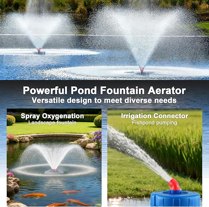 Plastic Pond Fountain Aerator, 15000 GPH Fountain Pump, 750W (1HP) Pond Pump with 100 ft Power Cord and Two 30 ft Tie-Down Ropes, Pond Aerator for Outdoor Ponds and Lakes