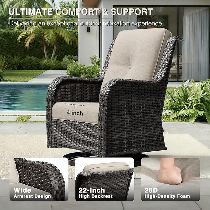 Joyside 4 Piece Outdoor Swivel Rocker Patio Chairs, Wicker Patio Furniture with High Back, Deep Seating, Wide Armrest, Thickened Cushions, Outdoor Rattan Furniture for Deck, Porch Use