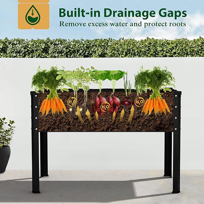 MUPATER 48" L x 24" W x 32" H Galvanized Steel Raised Garden Bed, Large Metal Elevated Raised Planter Box with Legs & Detachable Black Liner for Backyard, Garden, Balcony, Rustic