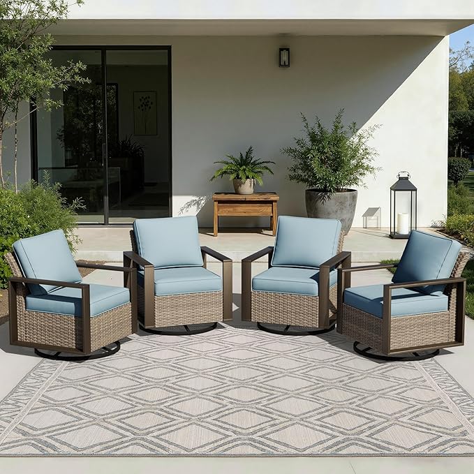 Joyside Outdoor Patio Swivel Rocker Chairs Set, 4 Pieces Wicker Rattan Chairs with Metal Wide Armrest, Thick Cushions and Deep Seating for Garden, Backyard, Porch, Deck