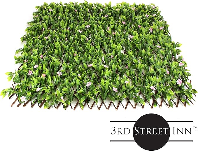 3rd Street Inn Pink Flower Sakura Leaf Trellis 4-Pack - Bamboo Greenery Panel - Boxwood and Ivy Privacy Fence Substitute - DIY Flexible Fencing (Pink Flower Sakura)