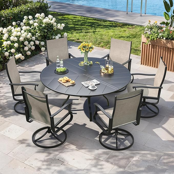 Patio Swivel Chairs Set of 6, Outdoor Dining Chairs with High Back, 360° Swivel Rocker Chair in All-Weather Textilene & Metal Frame for Garden, Porch, Backyard, Balcony(Beige)