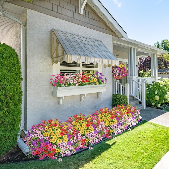 Besteek 20 Bundles Artificial Flowers for Outdoors Decoration Fake Silk Flowers UV Resistant Faux Plants Artificial Daisy Eucalyptus for Spring Summer Garden Yard Porch Window Home Decor, Mix Colors