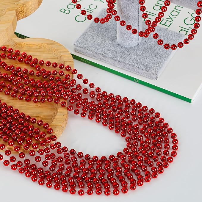 120PCS Bead Necklace, Red Mardi Gras Beads, 33 IN Mardi Gras Accessories, Party Costume Beads Parade Throws Bulk for Christmas Pirate Wedding Party Favors Supplies Decoration
